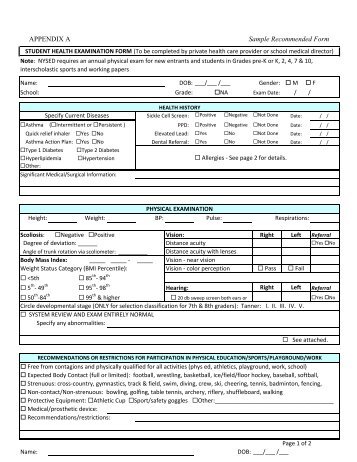 Sample Health Certificate/Appraisal Form - p-12