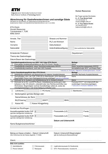 Abrechnung fÃ¼r Gastreferenten/innen und sonstige GÃ¤ste - ETH ZÃ¼rich