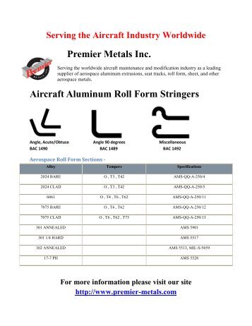 Premier Metals Inc. Aircraft Aluminum Roll Form Stringers