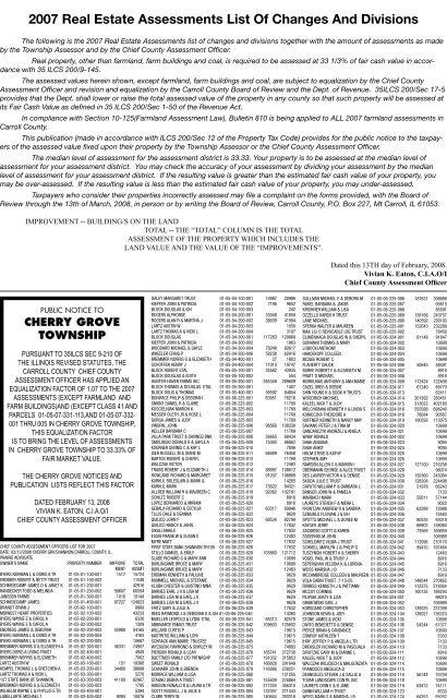 2007 Real Estate Assessments List Of Changes Prairie Advocate