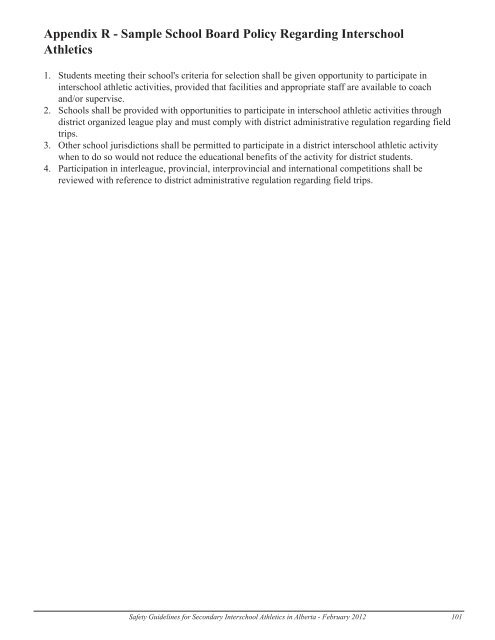 Safety Guidelines for Secondary Interschool Athletics in Alberta