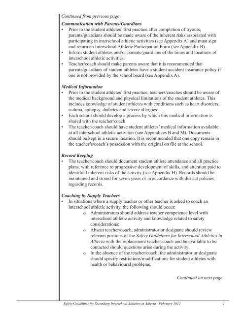 Safety Guidelines for Secondary Interschool Athletics in Alberta