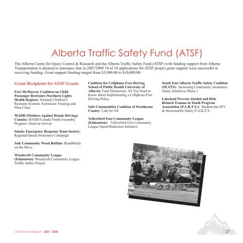 ACICR 2007 -2008 Annual Report - Alberta Centre for Injury Control ...
