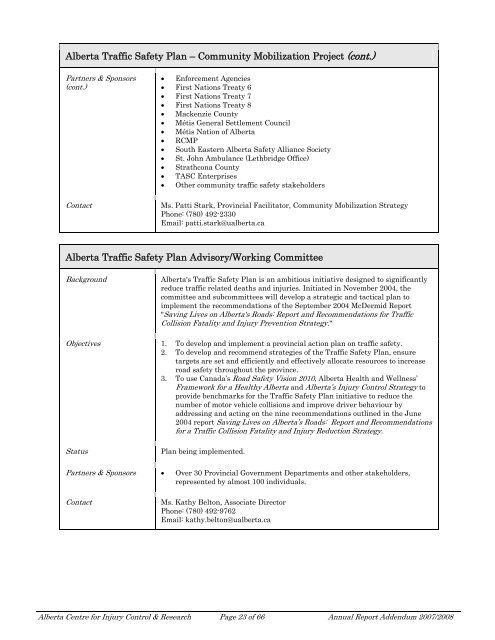 ACICR 2007 -2008 Annual Report Addendum - Alberta Centre for ...