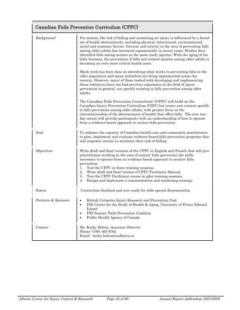 ACICR 2007 -2008 Annual Report Addendum - Alberta Centre for ...