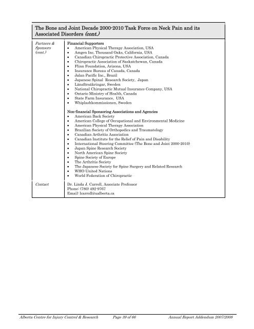 ACICR 2007 -2008 Annual Report Addendum - Alberta Centre for ...