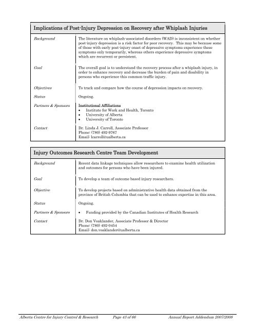 ACICR 2007 -2008 Annual Report Addendum - Alberta Centre for ...