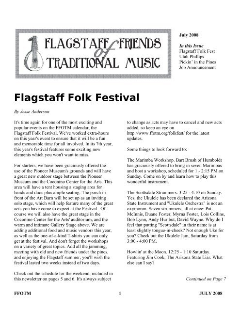 Flagstaff Folk Festival Schedule - Flagstaff Friends of Traditional Music