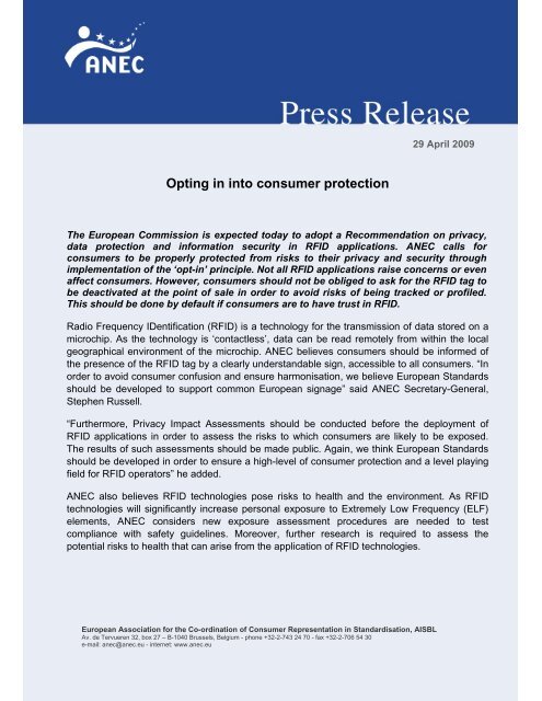 ANEC press release: Opting in into consumer protection