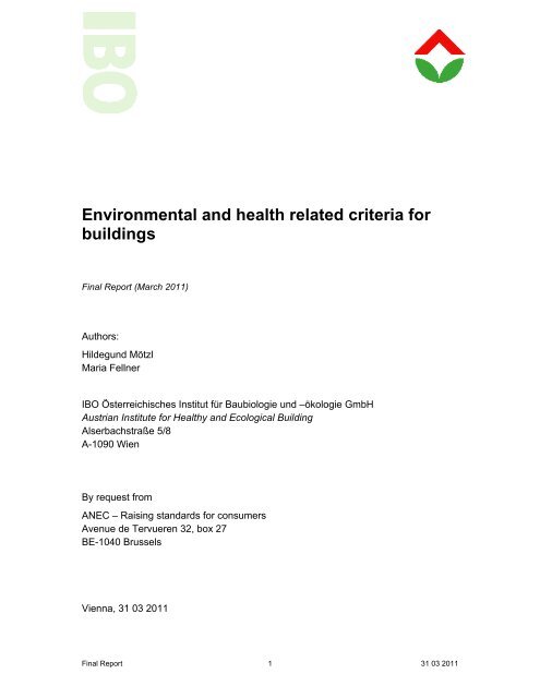 Environmental and health related criteria for buildings - ANEC