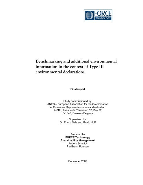 Benchmarking and additional environmental information in ... - ANEC