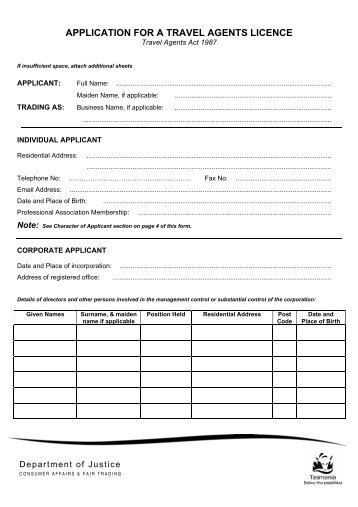 application for a travel agents licence - Consumer Affairs and Fair ...