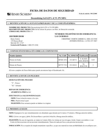 FICHA DE DATOS DE SEGURIDAD - Henry Schein Corporate Brand