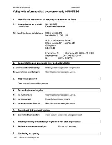 Veiligheidsinformatieblad overeenkomstig 91/155/EEG