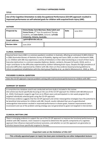 orientation discuss cognitive Use to daily Orientation  OTCATS  Occupational of Cognitive  the