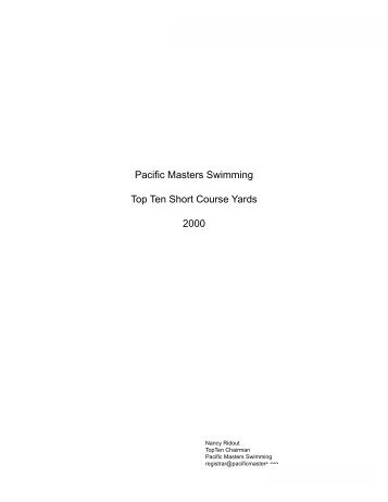 Pacific Masters Swimming Top Ten Short Course Yards 2000