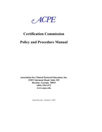 Certification Commission Policy and Procedure Manual