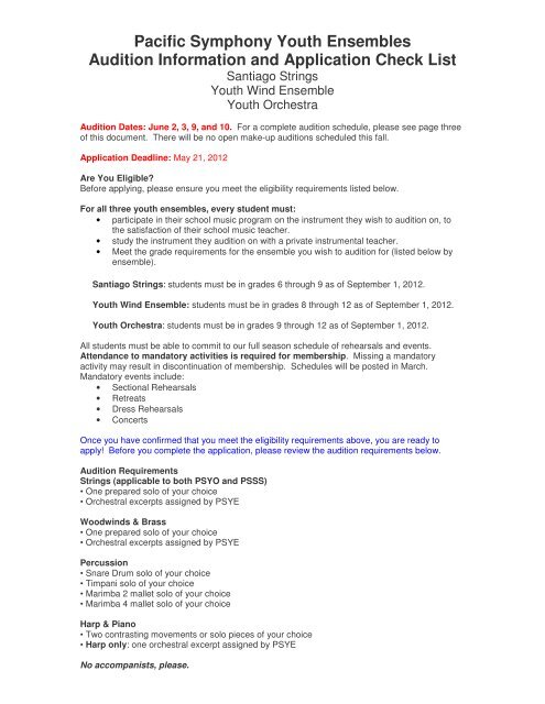 Application Check List Pacific Symphony Application Check List Pacific Symphony