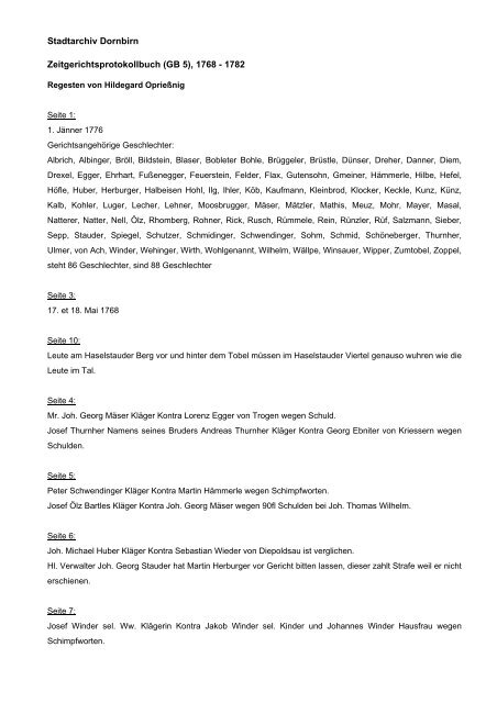 Stadtarchiv Dornbirn Zeitgerichtsprotokollbuch ... - Geschichtswerkstatt