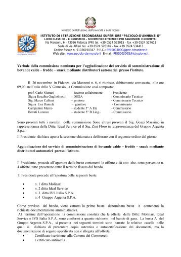 Verbale della commissione nominata per l'aggiudicazione del ...