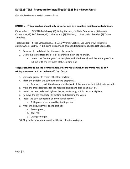Ev E528 Gen Iii Pedal Instructions For Sit Down Units Pack Mule