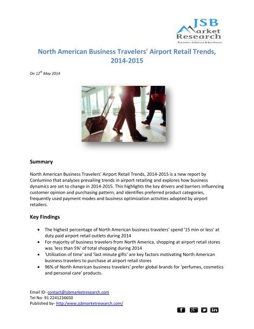 JSB Market Research: North American Business Travelers' Airport Retail Trends, 2014-2015