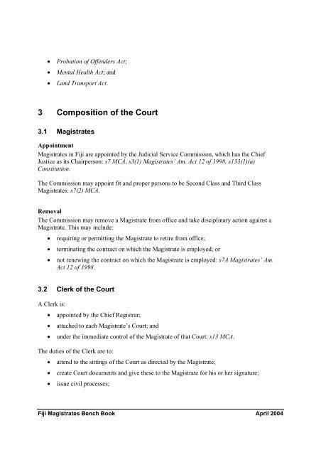 Fiji Magistrates Bench Book - Federal Court of Australia