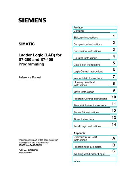 Lad Programming Ladder Logic (LAD) for S7-300 and S7-400 Programming