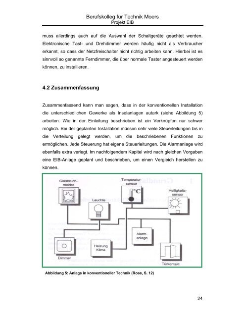 Vergleich zwischen konventioneller Installation und EIB - Technik