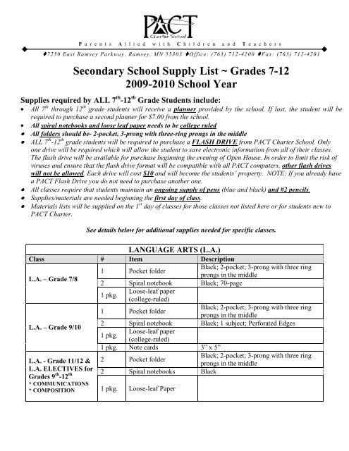 2009-2010 Secondary School Supply List rev20090729cms