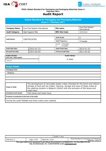 Brc-Iop audit report - Euro Pool System