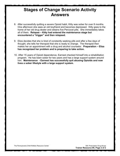 Stages of Change Scenario Activity Answers - Pennsylvania Child ...