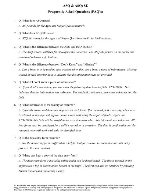 ASQ & ASQ: SE Frequently Asked Questions (FAQ's) - Pennsylvania ...