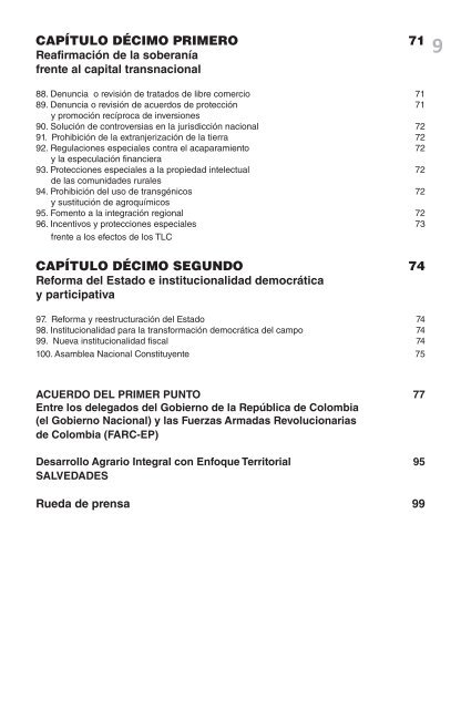 100 propuestas mínimas de las FARC-EP para el Desarrollo rural y agrario 