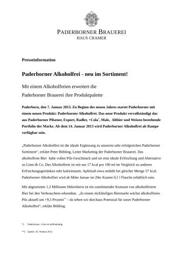 Paderborner Alkoholfrei - neu im Sortiment! - Paderborner Brauerei