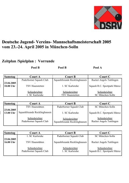 Spielplan - Paderborner Squash Club