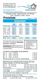 Preisliste SQUASH - Paderborner Squash Club