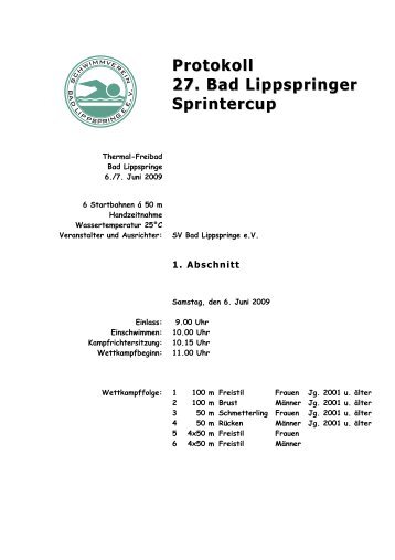 Protokoll 27. Bad Lippspringer Sprintercup - 1. Paderborner ...