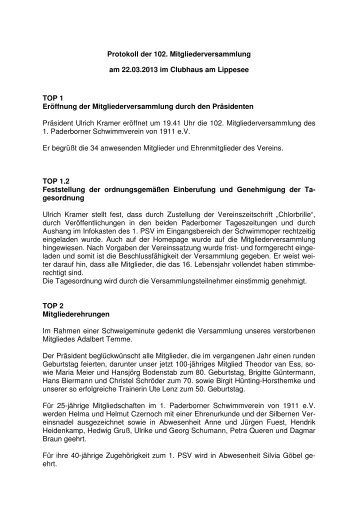Protokoll der 102 Mitgliederversammlung - 1. Paderborner ...