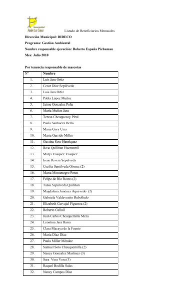 Listado de beneficiarios Julio 2010 - Municipalidad de Padre Las ...