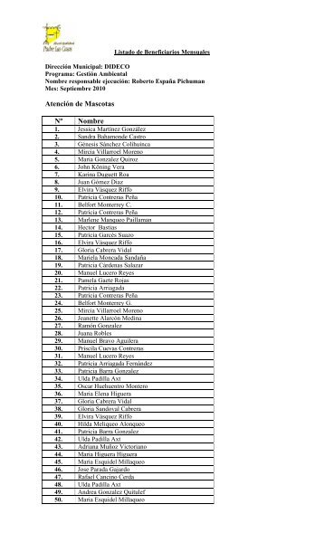 Listado de beneficiarios Septiembre 2010 - Municipalidad de Padre ...