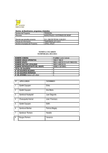 Nomina Prodesal Truf Truf 2011 - Municipalidad de Padre Las Casas