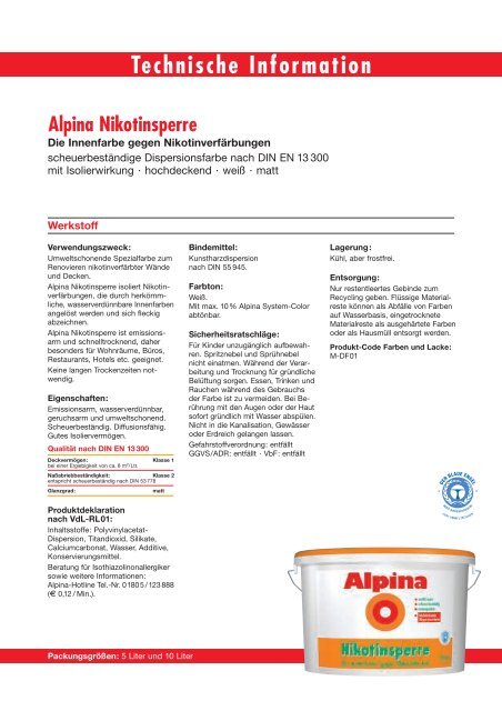 Technische Information Alpina Nikotinsperre - Baur