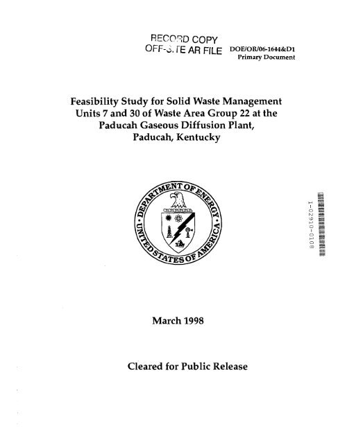 Feasibility Study for Solid Waste Management Units 7 and 30 of