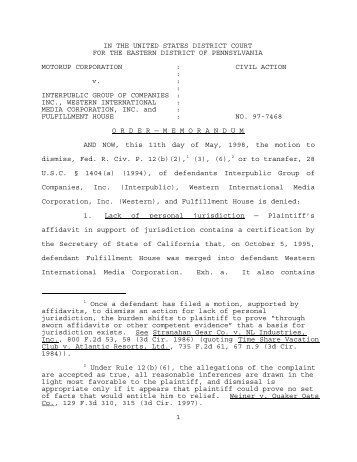1 Once a defendant has filed a motion, supported by affidavits, to ...