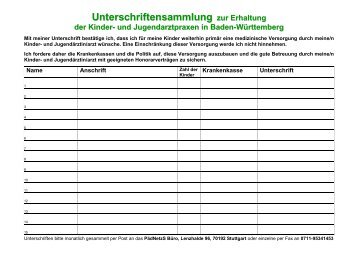 Muster Unterschriftensammlung