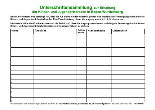 Unterschriftenliste