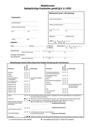 Meldeformular - Meldepflichtige Krankheiten