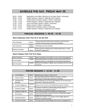 SCHEDULE PHD DAY, FRIDAY MAY 25