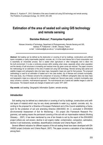 Estimation of the area of sealed soil using GIS technology and ...